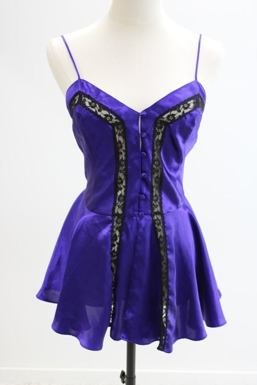 VTG Victorias Secret Purple Satin Slip dress Babydoll Nightie M Gold Label Goth